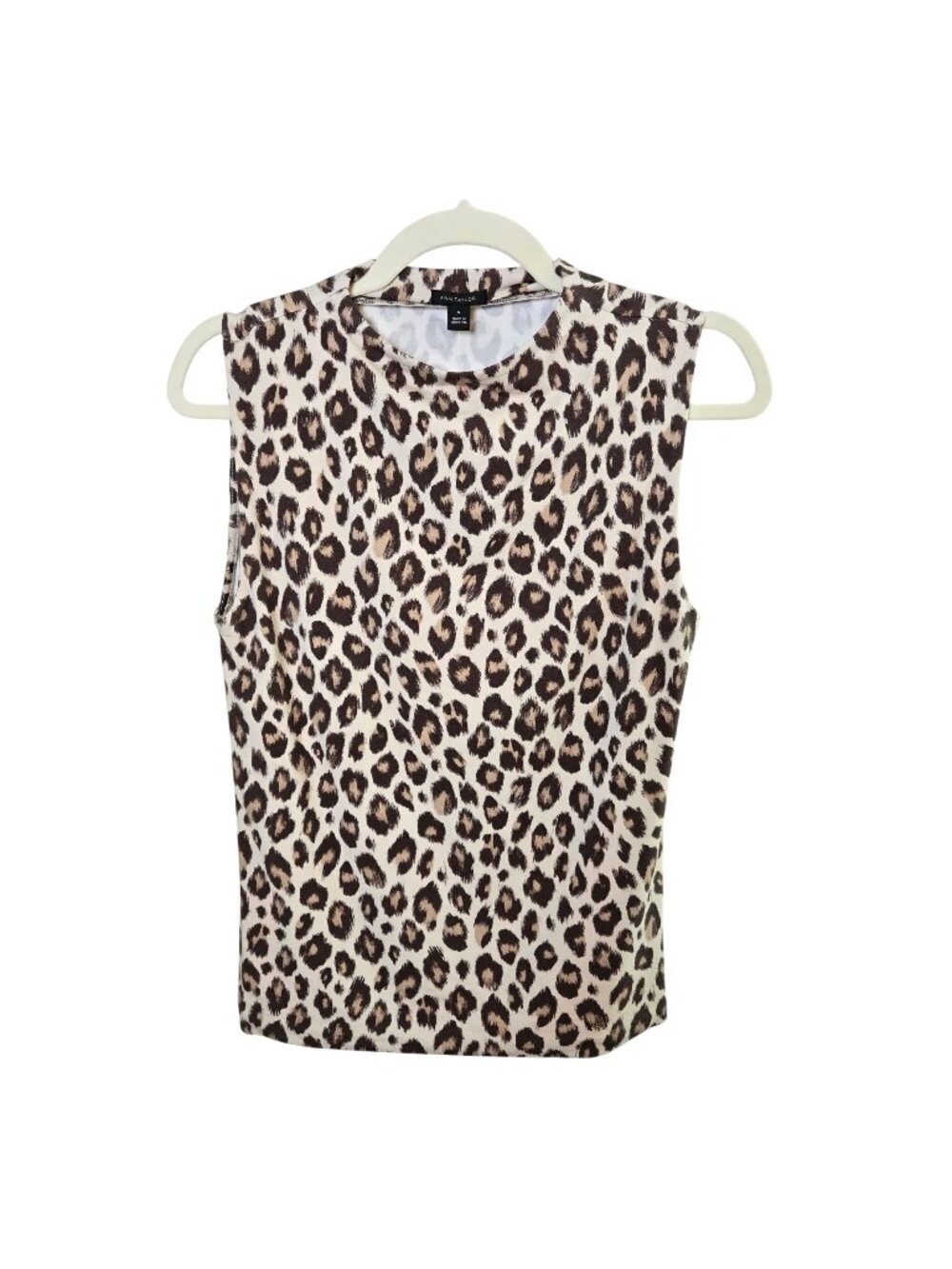 NWT Ann Taylor Leopard Print Mock Neck Sleeveless Jersey Top Size XS